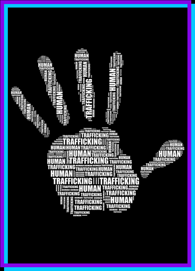 Words Human Trafficking in shape of hand